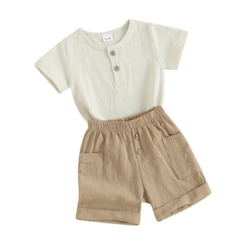 Комплект шорт для маленьких мальчиков, футболка с круглым вырезом и короткими рукавами, шорты с эластичным поясом, летняя одежда