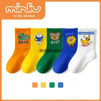 Новые осенние детские носки на высокой резинке хлопчатобумажные носки с мультяшными животными для мальчиков и девочек tide sports студенческие носки