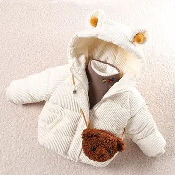 Пальто с капюшоном, детская одежда, новинка зимы, хлопковая детская утепленная теплая однотонная верхняя одежда в полоску