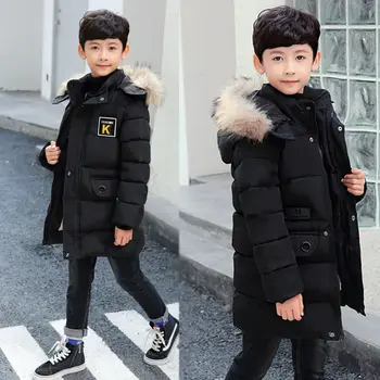 Детская зимняя куртка для мальчиков, играющих в парке 9 Детская одежда 13 Пальто 14 Верхняя одежда 15 Плотный хлопковый капюшон, утолщение -30 градусов
