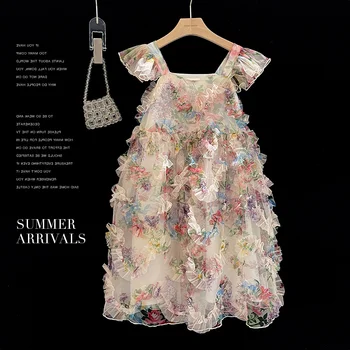Новое детское летнее платье-слинг с принтом для девочек, модное платье Princess Kids Sweet от 2 до 9 лет