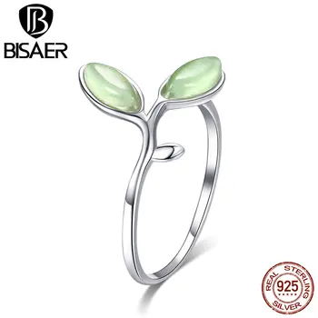BISAER 100% Кольцо из стерлингового серебра 925 пробы с зеленой травой, платиновые кольца с покрытием Promise для женщин, свадебные оригинальные ювелирные украшения ECR453