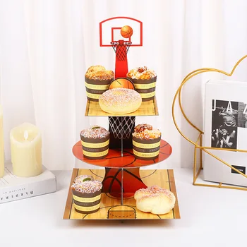 Баскетбольная вечеринка, 3-ярусная подставка для кексов для детей, декор для торта на день рождения мальчиков