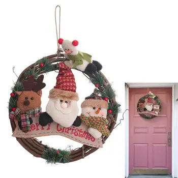 Рождественский дверной венок Рождественский венок для входной двери Ротанговый венок Рождественская Кукла Подвеска Для создания Рождественской атмосферы Стена