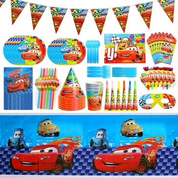 Автомобили, Детские украшения для вечеринки с Днем рождения, мальчики и девочки, чашки Lightning McQueen, тарелки, столовые приборы, принадлежности для гоночных автомобилей