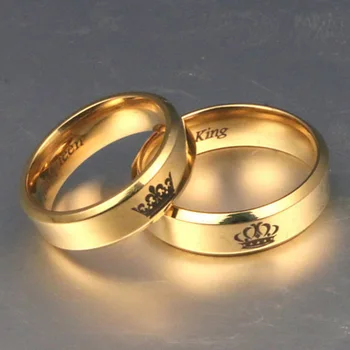 Кольца с короной из нержавеющей стали золотого цвета, золотые кольца для влюбленных пар, кольца с обещаниями любви Для мужчин и женщин